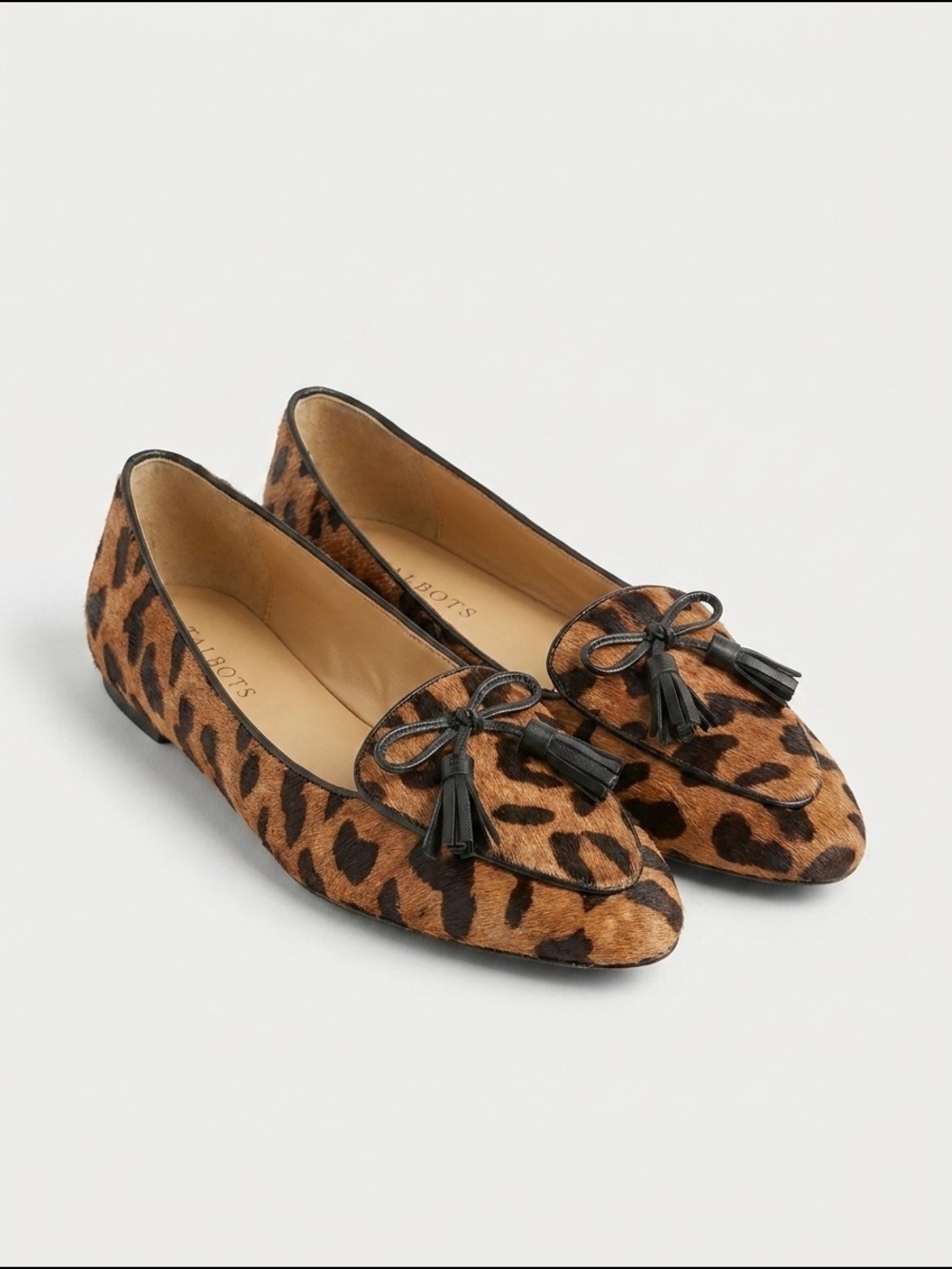 Talbots Leopard Print Tassel Loafers in Brown and Black